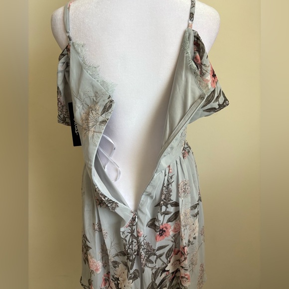 New Small Lulus Verona Light Blue Floral Off the Shoulder Lace Dress - Picture 8 of 17
